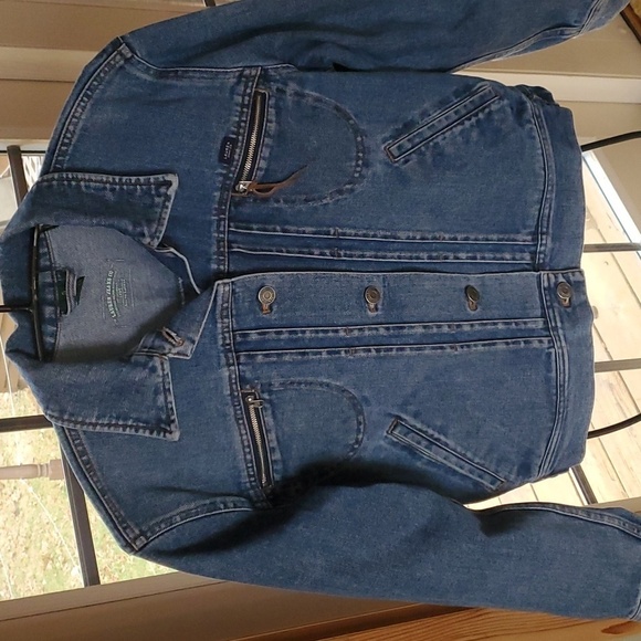 Lauren Jeans Co. Blue Denim Metal Buttons Zipper Pockets Sz S Jean Jacket - Picture 2 of 11